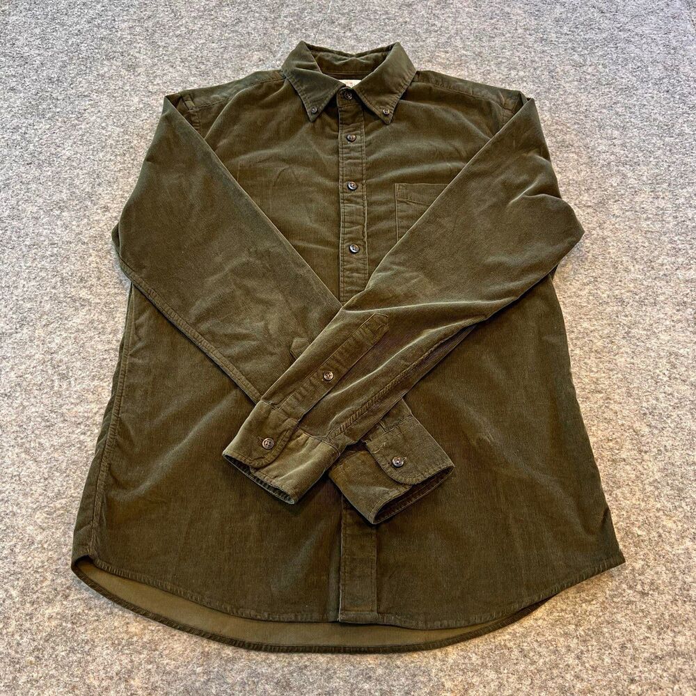 Faherty Men’s M Green Corduroy Button-Down Shirt Long Sleeve Pockets Solid
